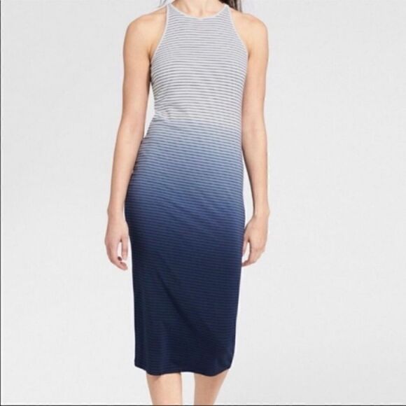 Athleta Sunkissed Indigo Blue Ombre Stripe Midi Dress XS - Picture 1 of 7